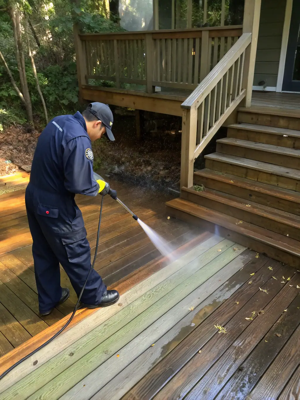 Roof cleaning with soft wash method