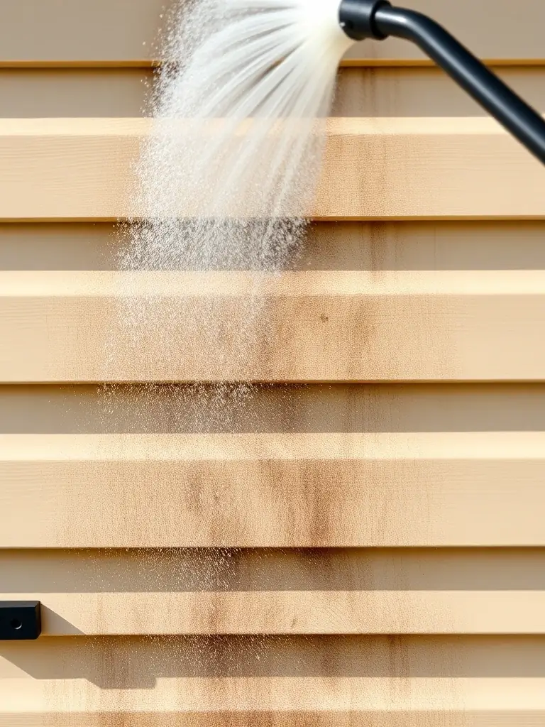 A freshly power washed two-story home in Clinton, Connecticut, with sparkling siding, a clean driveway, and lush green landscaping, captured on a sunny day to showcase residential service results.
